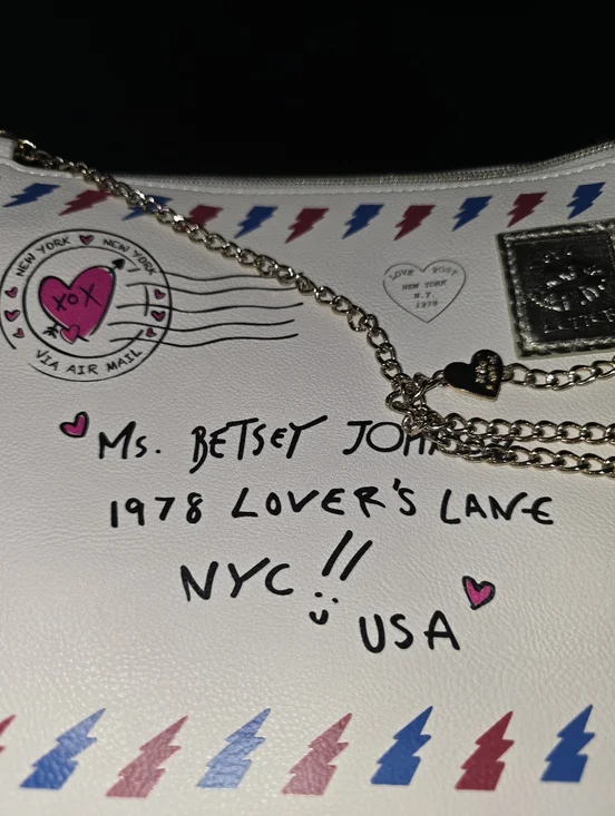 Betsey Johnson NWT Cream Love Letter Crossbody with Pink & Blue Postal Accents - Picture 4 of 9